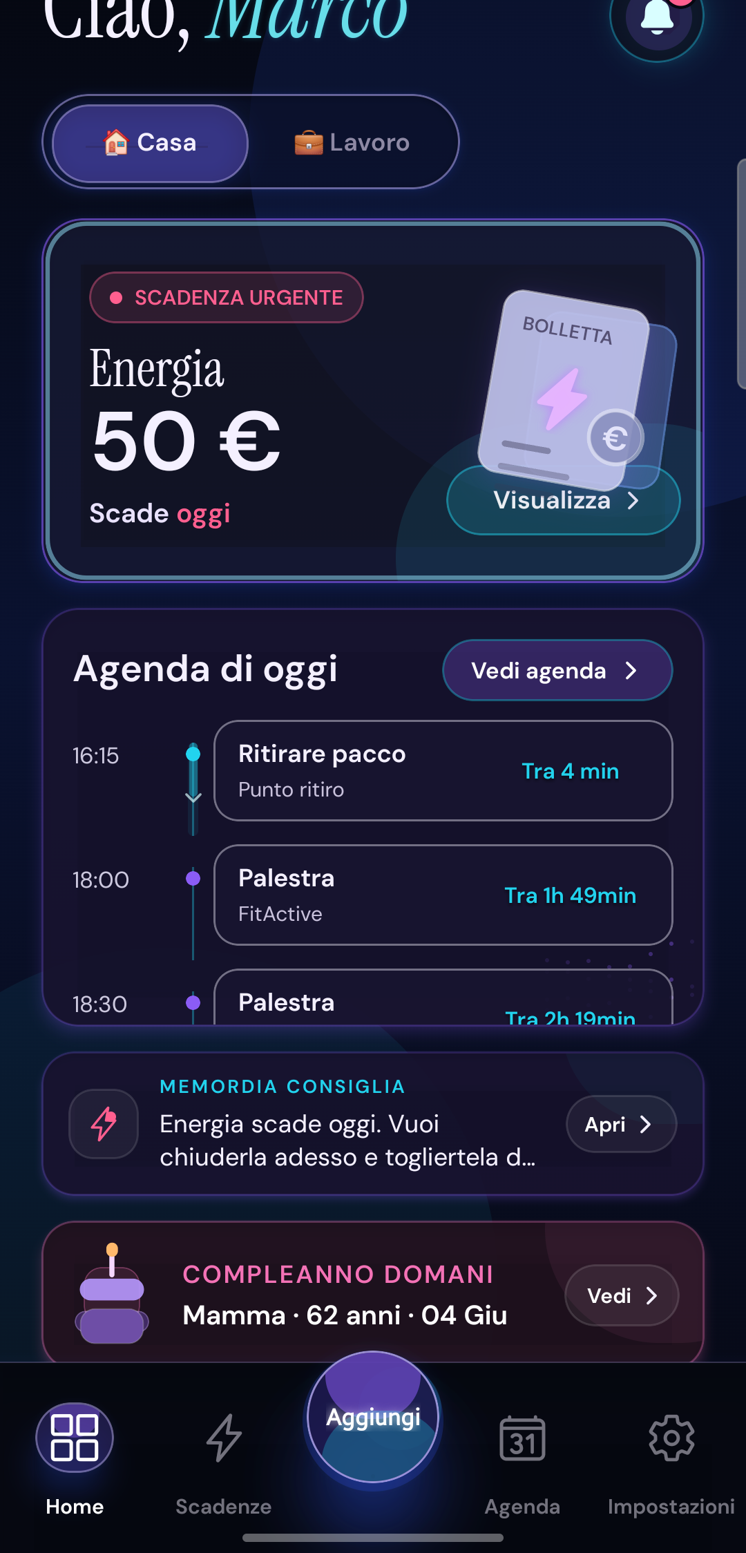 Schermata Home di Memordia